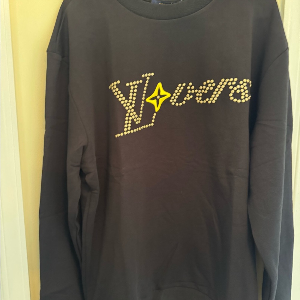 Louis Vuitton Studded LV LOVERS Black Crewneck with Yellow Detailing